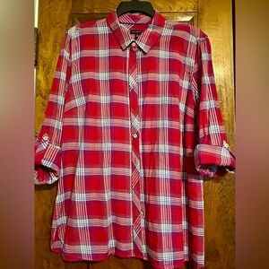 Talbots Red, White & Blue Plaid Collared Button Shirt